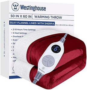 Westinghouse Electric Blanket Throw Heated Blanket with 6 Heating Levels and 2-10 Hours Time Settings, Flannel to Sherpa Super Cozy Heated Blanket Machine Washable, 50x60 inch, Charcoal