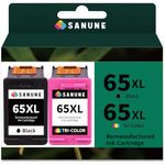 SANUNE 65XL Ink Cartridges Remanufactured for HP 65 65XL Ink Cartridge for HP DeskJet 3772 3755 3722 3752 3700 2600 2622 2640 2652 Envy 5055 5000 5070 5052 5010 5014 Printer (1 Black, 1 Tri-Color)