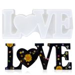 Emperoch 3D Word LOVE/FAMILY/HOME Silicone Mold, White Letter with Heart Epoxy Resin Mold, Large Word Sign Casting Mold for Wedding Party Valentine's Day Home DIY Art Craft Wall Hanging Decoration (LOVE)