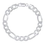 Men's 9.5mm .925 Sterling Silver Diamond-Cut Flat Figaro Chain Bracelet, 8 inches