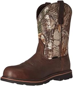 Mens Embroidered Brown Cowboy Boots Chunky Heel Mid Calf Country Work Boot Fall Boots Country Work Boot