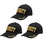 Security Hat Baseball Cap - Gold or White Embroidery Security Front, Bill & Back - Adjustable Size - Gold (3pk)