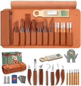 COZYGIFT Wood Carving Kit for Adults & Beginners - 29-Piece Professional Set with Leather Tool Roll, 7 Whittling Knives + 6 Detail Gouges, Splinter-Free Wooden Handles for Woodworking & DIY Gifts