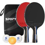 Sportout Table Tennis Bats, Portable Table Tennis Set, Ping Pong Bats for Outdoor Indoor Table Tennis Table with 3-Star Ping Pong Balls, High-Performance Paddle, Compact Storage Case