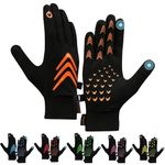 Kamal International Touch Screen Running Gloves, Warm - Anti Slip - Lightweight - Winter Cycling Gloves for Men, Women & Kids, Water-Resistant & Windproof Thermal Gloves Liners (Orange, L)