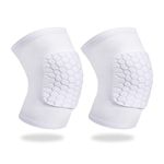 Knee Compression Pads,Basketball Knee Pads with Honeycomb Padding, Breathable and Non-Slip Knee Pads for Volleyball Gym Running Workout Sports, Hex Knee Pads Sleeves for Men and Women S (A Pair White)