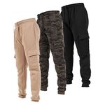 Ultra Performance 3 Pack Mens Sweatpants, Fleece Cargo Joggers for Men with Pockets, Black / Khaki / Green Camo, Medium