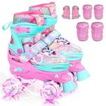 Roller Skates for Girls, Roller Skates 4-Size Adjustable with 6 Protective Gear Set, 8 Light Up Wheels Kids Roller Skate for Toddler Girls Youth Beginner, Ideal Christmas Birthday Gift