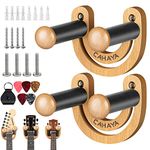 CAHAYA 2 Pack Guitar Wall Mount Hanger Guitar Hook Stand Width Adjustable Smiling U-Shaped with 5 Picks and 1 Pick Holder Bag for Acoustic Electric Guitar Bass Banjo Ukulele Mandolin, Model CY0297