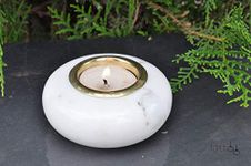 Handmade White Marble and Brass Round Tealight Candle Holder - Home Decor Accent for Center Table in Living Room | Decorative Tealight Candle Holder for Home Décor