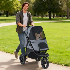 COSTWAY Dog Stroller – Grey Pet Carrier with Foldable Design