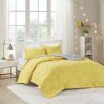 Intelligent Design All Season Reversible Down Alternative Comforter Mini Set, Microfiber, Yellow/Grey, Full/Queen