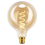 Vintage Edison Light Bulb Bayonet, TopLeder G125 Large Decorative Bulb, 6W Equivalent to 60W, 300LM, Warm White 2200K, Dimmable B22 Led Bulb, Retro Style, Globe Spiral Filament Bulb, Amber Clear Glass