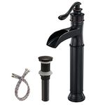 Aquafaucet Waterfall Spout Oil Rubbed Bronze Single Handle One Hole Bathroom Sink Vessel Faucet ORB Lavatory Faucets Deck Mount Tall Body Commercial
