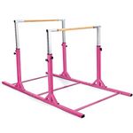 COSTWAY Parallel Gymnastics Bar, Double Horizontal Bars with Adjustable Width and 11-Level Heights, Kids Juniors Training Equipment for Home Gym (Pink)