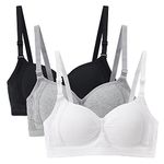 EDS Service Girls First Bra, 3 Pack Soft Cotton Teen Bra, Wire Free Padded Crop Top, Young Girls Underwear with Adjustable Strap for Women 12-18Years 34A