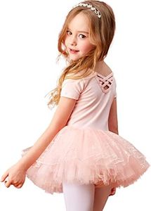 MdnMd Fly Short Sleeve Lace Dance Ballet Tutu Leotard Ballerina Outfit for Toddler Girls, S1-ballet Pink, 4-6 Years