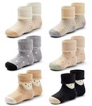 Toddler Non Slip Socks Girls Thick Winter Socks With Grips For Baby Boys Non skid Terry Warm Socks 6 Pack 2-4 Years