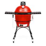 Kamado Joe KJ23RHC Classic II Smoker BBQ, Outdoor Charcoal Barbecue Grill In Red With Cast Iron Cart, Heat Deflectors And Ash Tool