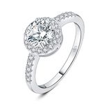 JewelryPalace 1.5ct Cubic Zirconia Round Cut Halo Engagement Rings for Her, 14K White Gold Plated 925 Sterling Silver Promise Ring for Women, Simulated Diamond Anniversary Ring Jewellery Sets L
