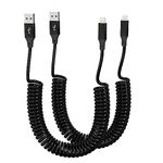 Coiled iPhone Charging Cable 2-Pack, Apple Carplay & MFi Certified, Short USB to Lightning Cable with Data Transmission, Retractable iPhone Car Charger Cord for iPhone/Pad/Pod…