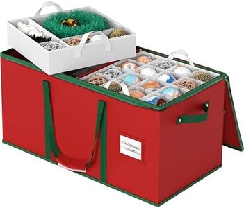 Simple Houseware Heavy-Duty Large Christmas Ornament Storage Box with Adjustable Dividers, Stores up to 128 Ornaments, Zipper Lid, Red