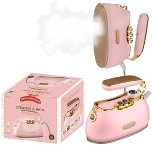 SALAV® Retro Handheld Garment Steamer + Iron, Ceramic Steam Plate, 1000 watts of Steam, Removes Wrinkles on Clothes (Rose, Steamer and Iron)