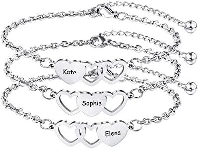 MeMeDIY 2/3 Piezas Pulseras de la Amistad de Juego de Pulseras de Mejores Amigos en Acero Inoxidable Nombres Personalizados para Hermanas Cumpleaños Mujeres Regalos para Boda Dama de Honor