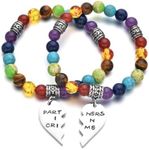 PDOUSELF Friendship Best Friend Bracelets for 2 Partner in Crime Gifts Chakra Healing Beads Stretch Girls Bracelet, Medium, Metal, Agate