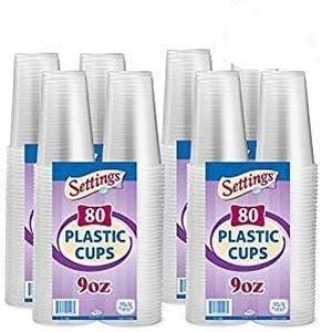 [320 Count - 9 Oz Cups] Settings Large 9 Oz Clear Disposable Plastic Drinking Cups Great For Juice, Water, Soda, Beer, Use At Party, Home, Office, Picnic, BBQ, Or Event, 4 Packs Of 80