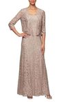 Alex Evenings Women's Long Lace Jacket Dress, Buff, 16