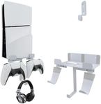 Chanvoo Wall Mount for PS5 Slim/PS5 Pro Console, Aluminum PS5 Slim Disc/Digital Console Wall Shelf Mount with Controller & Headphone Holder - White (Not for Regular PS5)