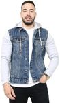 NOROZE Men's the Trucker Denim Long Fleece Sleeves Jacket Detachable Hood | Washed Denim Fleece Hoodie Western Style Jean Coat (M, Denim Blue)