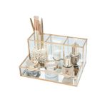 HARLIANGXY Makeup Organiser, Glass Makeup Brush Holder, Makeup Brush Pot, Cosmetic Organizer, Desktop Storage Box, Perfume Organiser for Dressing Table, Bedroom, Washroom