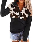 LEMAFER Women's 2024 Casual Aztec Cow Print Zipper Collar Pullover Sweatshirt Western Cowgirl Ethnic Style Hoodies, Cow Print, Large