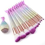 Mermaid Makeup Brushes, 11pcs Professional Blending Blush Concealer Synthetic Fiber Bristles Brush Special Cosmetic Brushes Kits for Women(Yellow)