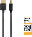 Monoprice - 124185 High Speed HDMI Cable - 4 Feet - Black| Certified Premium, 4K@60Hz, HDR, 18Gbps, 36AWG, YUV, 4:4:4 - Ultra Slim Series