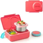 OmieBox UP bento box for kids | Insulated lunch box | Leak proof Insulated food jar | Cooler ice pack | 2 Compartments (Cherry Pink)