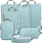 TRIPPED XL Compression Packing Cubes — 7-Piece Set for Checked Luggage | Extra-Large (15.7"×11"×4") + Large + Small + Tube + Laundry Bag | Ripstop Nylon | Dusty Teal/White