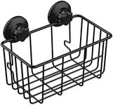 Adhesive & Suction Shower Caddy Deep Bathroom Basket Suction Cup Large Shower Caddy Bath Organizer Kitchen Storage Basket for Gel Holder Bathroom Storage Shampoo, Stainless Steel, Black, FESDOS