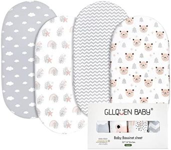 Gllquen Baby Bassinet Sheets 4 Pack, Breathable Cozy Fitted Mattress Sheet, Elastic Travel Crib Fashionable Floral Pattern, Standard Cradle Safe Sheets for Baby Boy Girls 32"X16"(Rainbow)