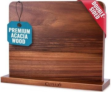 Cutluxe Magnetic Knife Holder – Magnetic Knife Block, Acacia Wood Knife Stand for Kitchen Counter, Slim & Double Sided, Powerful Magnet Strips, Organized Storage Rack & Modern Display Board