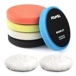 POLIWELL Buffing Polishing Pads 5 Inch, 7Pcs Buffing Sponge Pads Kit 5.5" Face for 5" Backing Plate, Compound Cutting Foam Pads, Wool Pad for Car Buffer Polisher, Compounding Polishing and Waxing