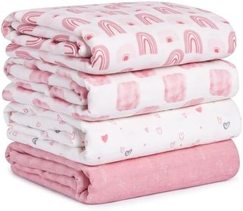 CIVARUA KIDS Muslin Swaddle Blankets for Newborn, 4 Pack Cotton Baby Blanket, Large 31.5 x 43.3 Breathable Soft Receiving Blankets Girl, Essentials Swaddle Wrap Burping Clothes, Pink Rainbow
