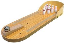 Wooden Mini-Entertainment Desktop Bowling Game Set Party & Fun Games Board Game (Mini Bowling Game Includes: Bowling Ramp, (10) Bowling Pins, (1) Metal Bowling Ball)