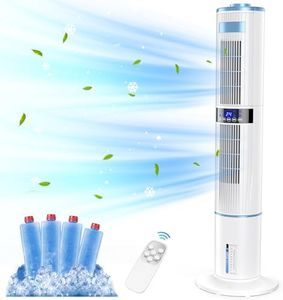 Raofuo Evaporative Air Cooler, 65W Tower Fan Air Conditioner 60° Automatic 360° Manual Oscillation 1-24H Timer 3 Speed 4 Mode 8m/s Wind w/ 4 Ice Box Remote Control Cooler for Home/Bedroom/Office