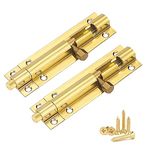 2 Pack Brass Bolt Lock Door Bolts Door Security Slide Latch Lock 3 Inch with Stainless Steel Screws for Bathroom Fences Shed Doors Windows (Gold)