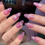 24 PCS Purple Almond False Nails Glitter Bling Press on Nails Medium Glossy False Nails Full Cover Nails Art with Design for Women and Girls Daily Wear