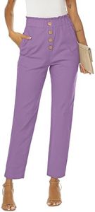 NIMIN High Waisted Work Pants for Women Loose Paper Bag Pants Business Casual Outfits Linen Summer Cropped Dressy Pants with Pockets Purple X-Large