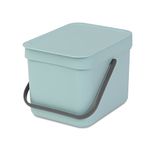 Brabantia Sort & Go Food Waste Bin 6L, Small Countertop Kitchen Compost Caddy with Handle & Removable Lid, Easy Clean, Fixtures included for Wall/Cupboard Mounting, Mint